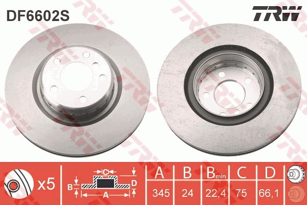 TRW Brake Rotor 345mm Rear DF6602S