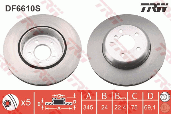 TRW Brake Rotor 345mm Rear DF6610S