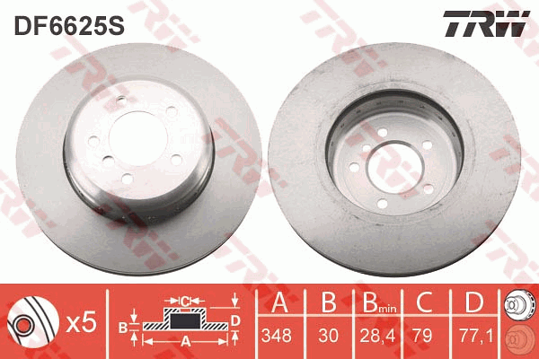 TRW Brake Rotor 348mm Front DF6625S