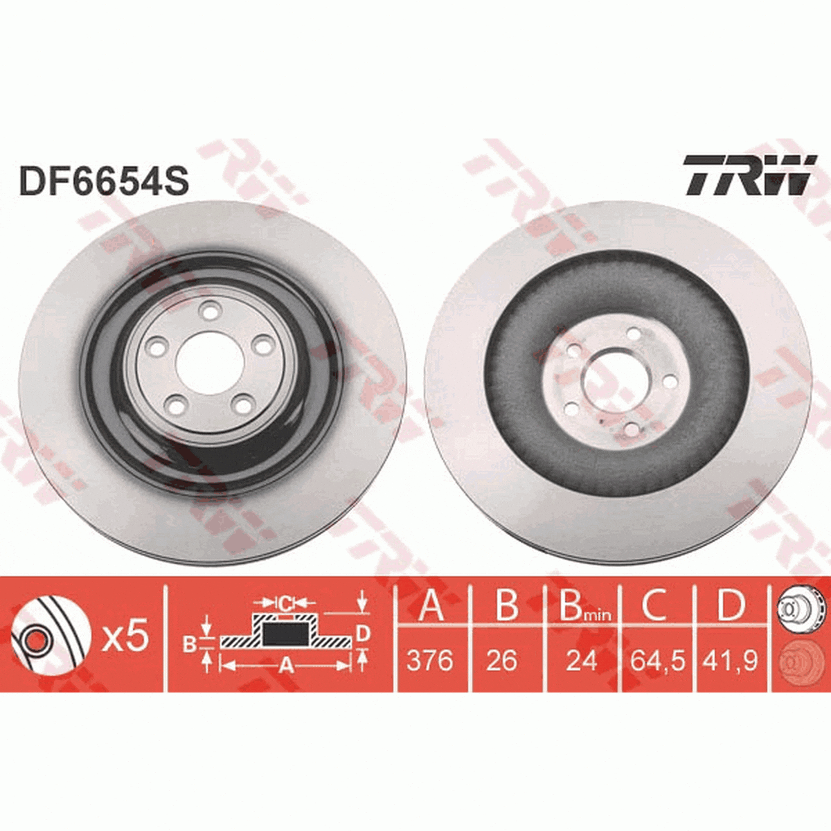 TRW Brake Rotor 376mm Rear DF6654S