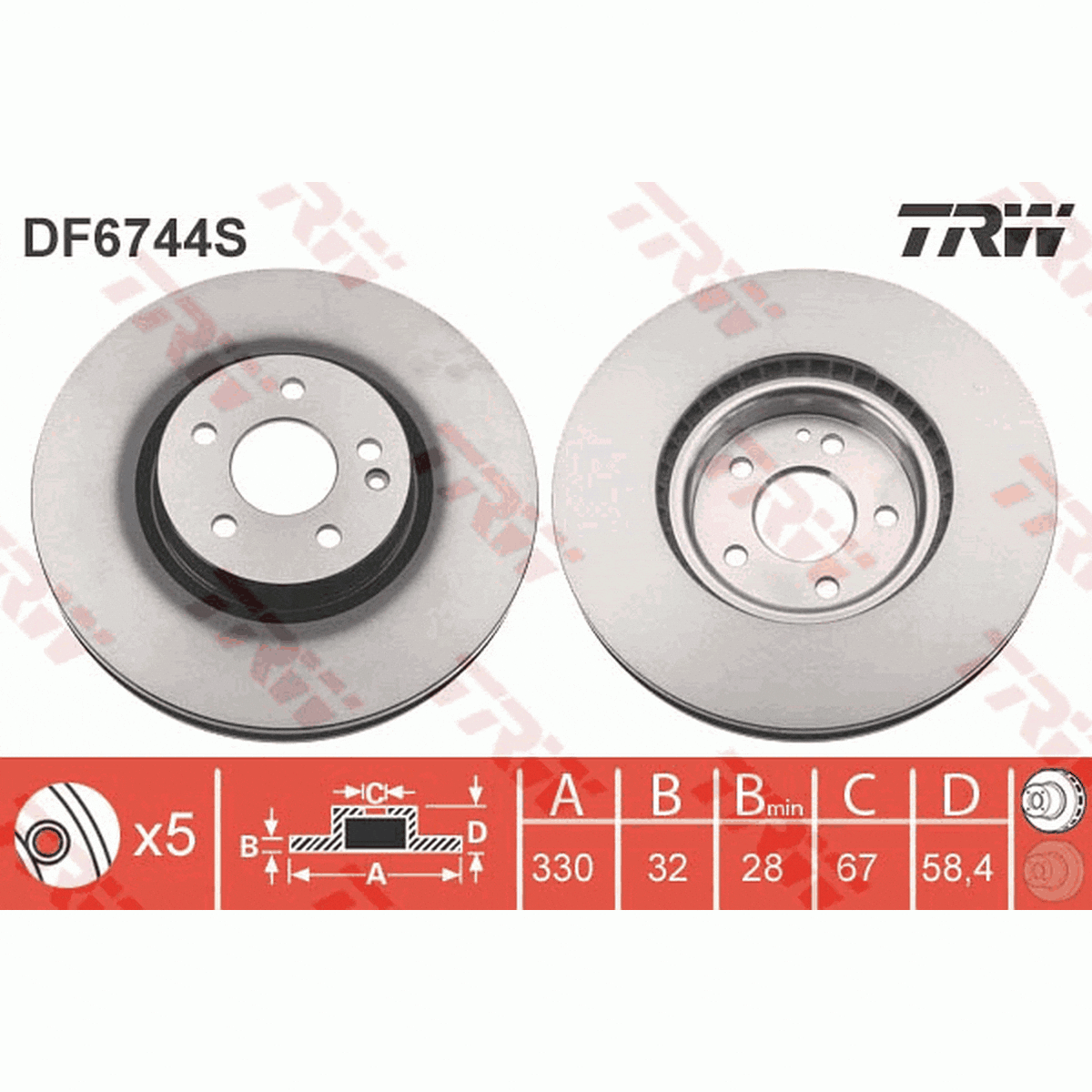 TRW Brake Rotor 330mm Front DF6744S