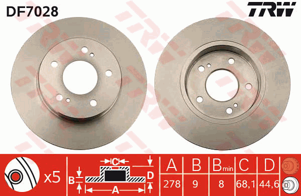 TRW Brake Rotor Single 278mm Rear DF7028S