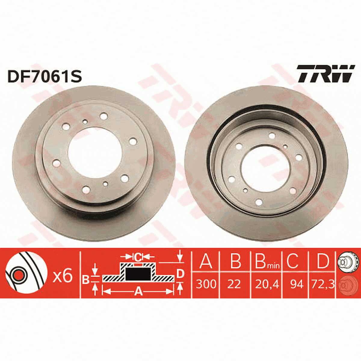 TRW Brake Rotor 300mm Rear DF7061S