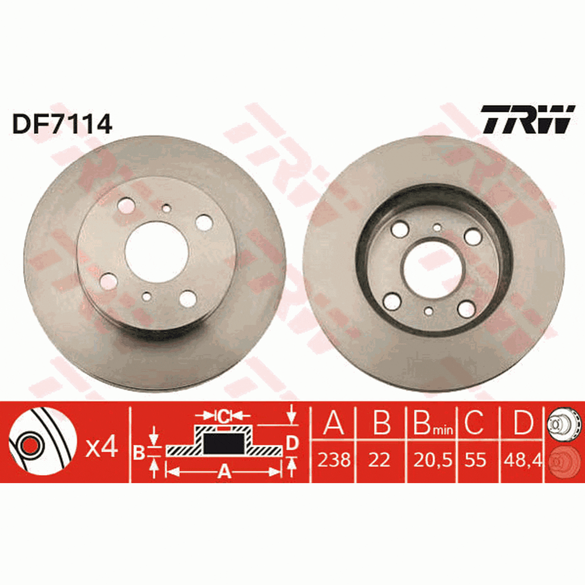 TRW Brake Rotor Single 238mm Front DF7114S