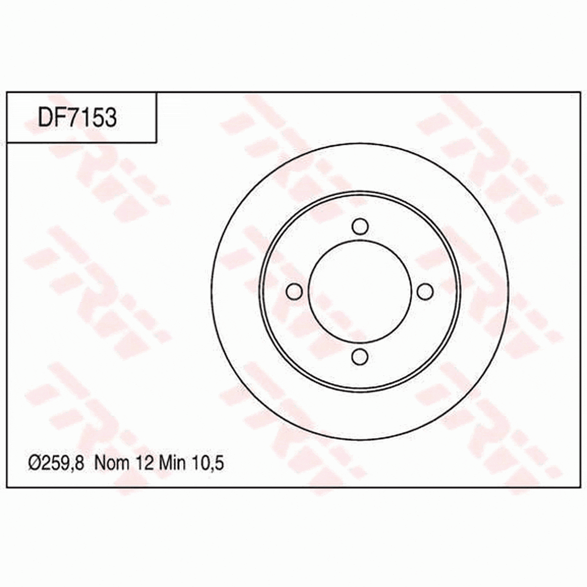 TRW Brake Rotor Single 259.8mm Rear DF7153S