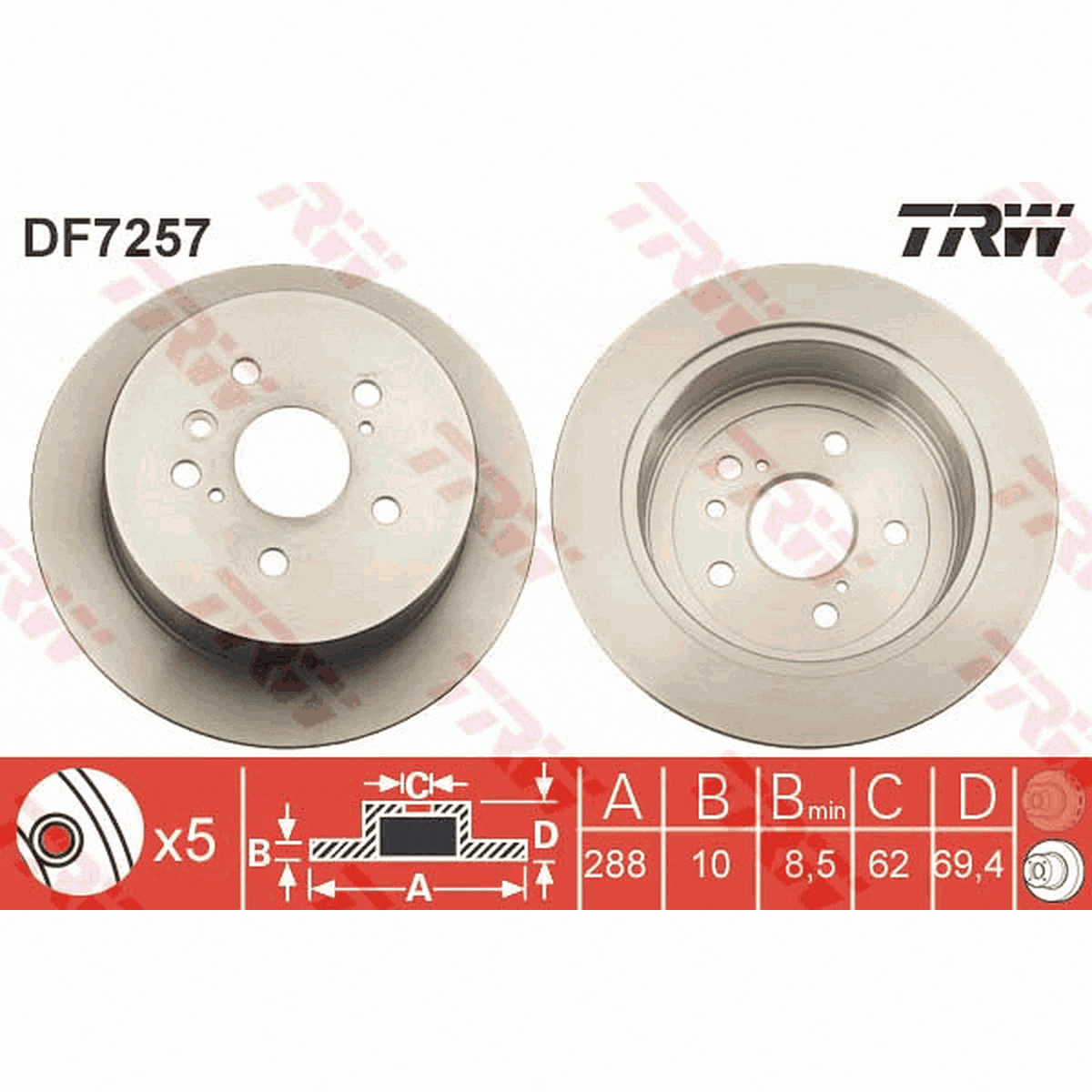 TRW Brake Rotor 288mm Rear DF7257S