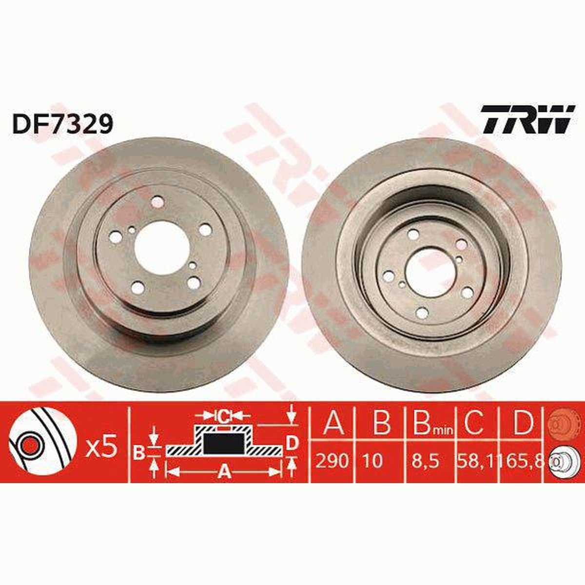 TRW Brake Rotor 290mm Rear DF7329S