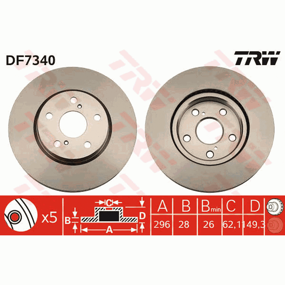 TRW Brake Rotor 296mm Front DF7340S