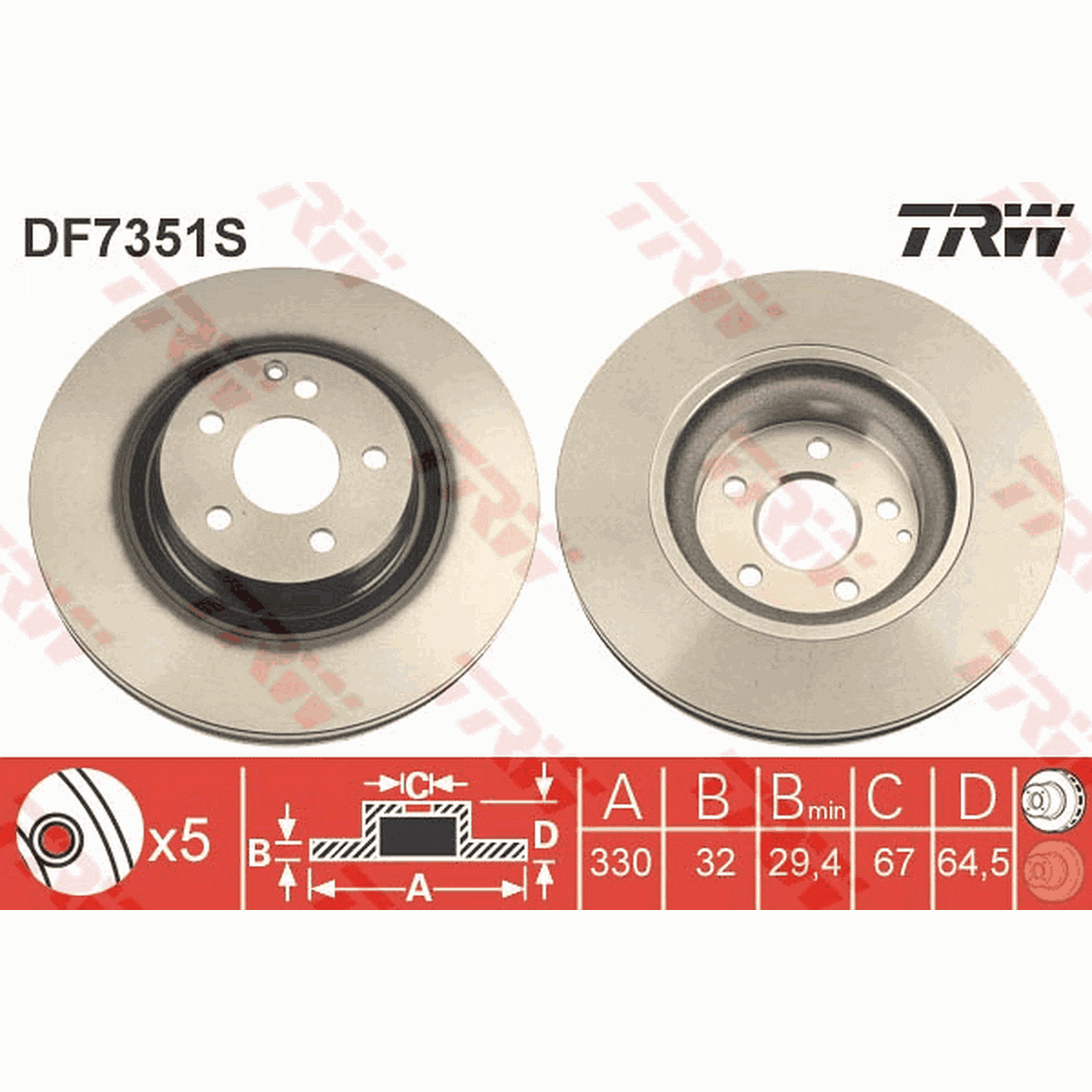 TRW Brake Rotor 330mm Front DF7351S