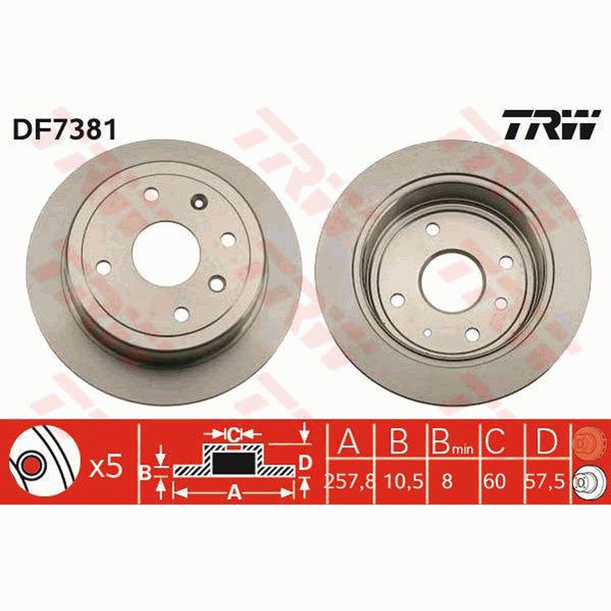 TRW Brake Rotor 257mm Rear DF7381S