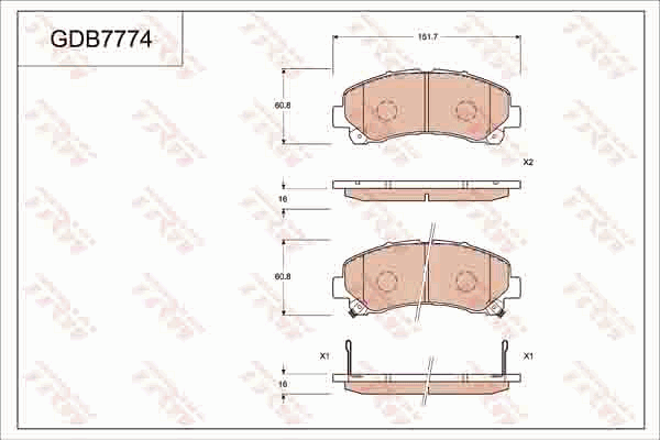 TRW DTEC Brake Pad Set Front GDB7774DT