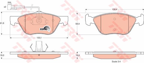TRW Cotec Brake Pad Set Front GDB1212