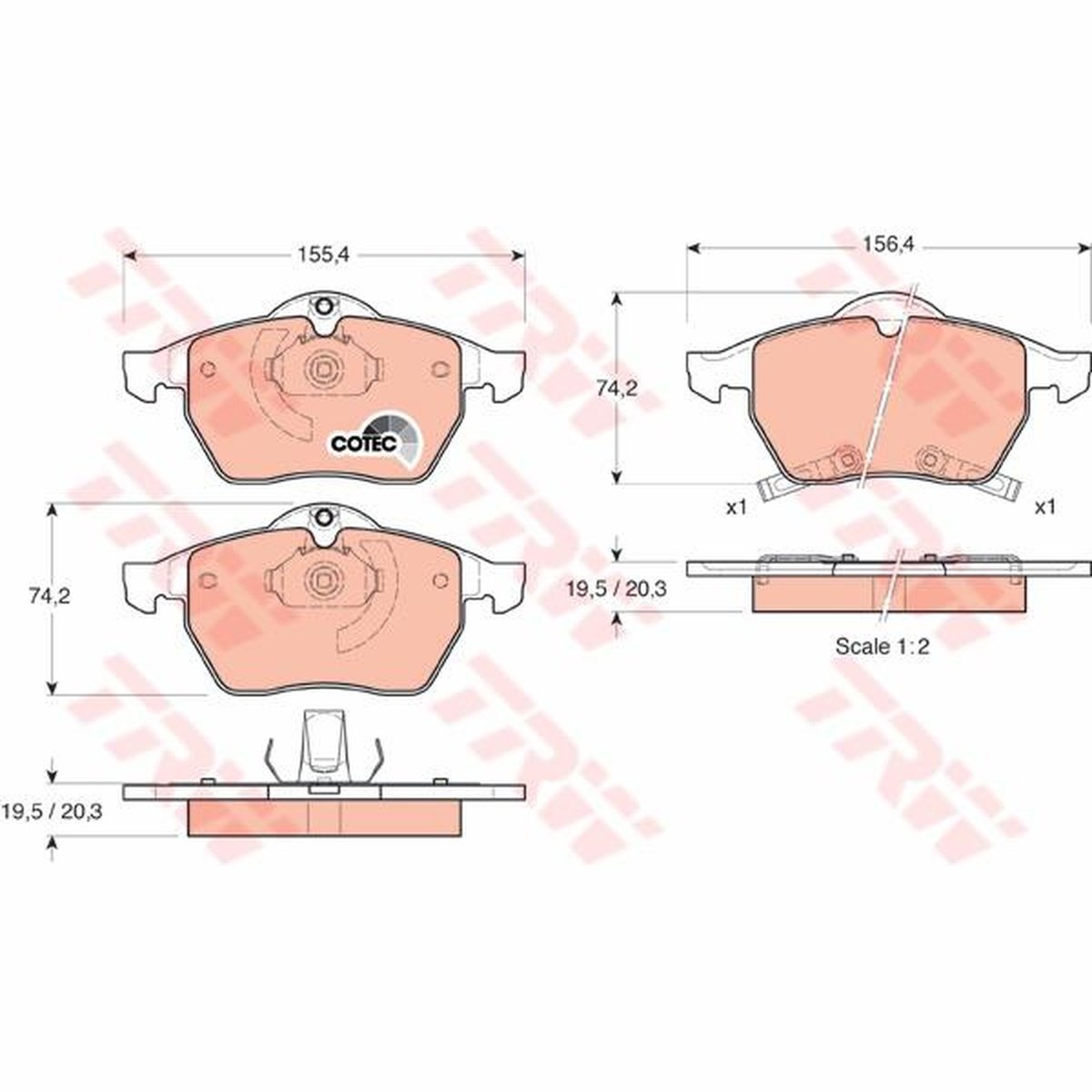 TRW Cotec Brake Pad Set Front GDB1342