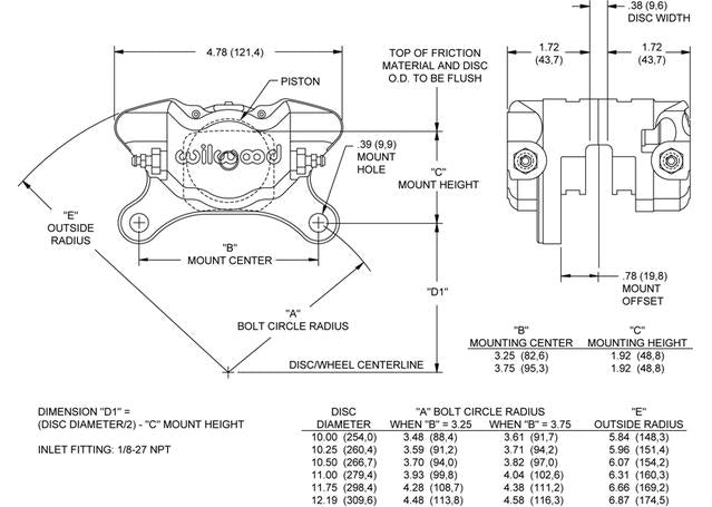 Wilwood DynaPro Single Lightweight Caliper 2 Pot Ano 120-10188