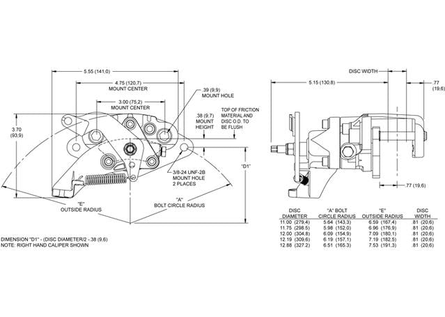 Wilwood MC4 Mechanical Park Brake Caliper RH Black 120-12069-BK