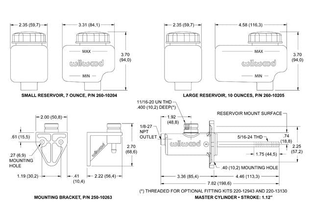 Wilwood Compact Remote Master Cylinder 13/16" 260-10373