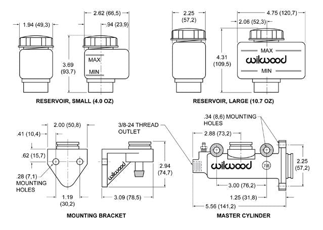 Wilwood Combination Remote Master Cylinder 7/8" 260-3376