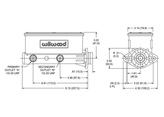Wilwood Tandem Master Cylinder 1-1/8" Polished 260-8556-P