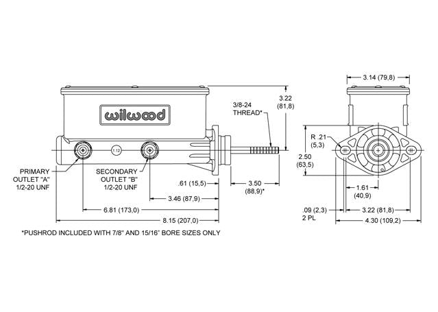 Wilwood Tandem Master Cylinder 7/8" Raw 260-9439
