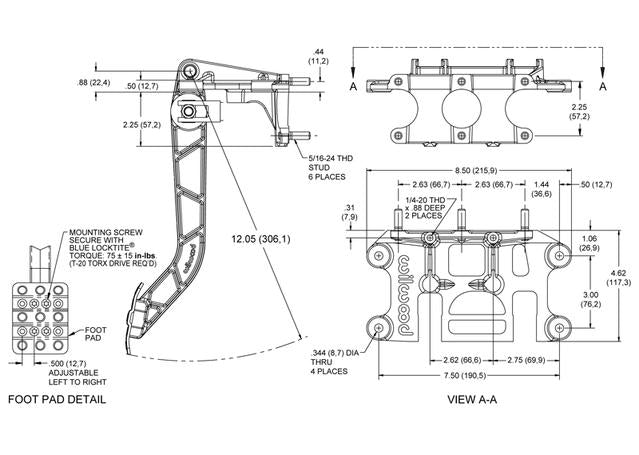 Wilwood Brake & Clutch Pedal 6.25:1 Swing Mount 340-11295