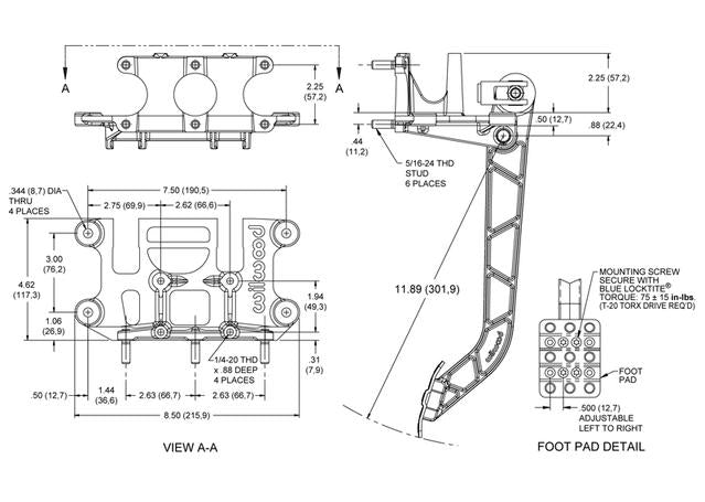 Wilwood Brake & Clutch Pedal 6.25:1 Reverse Swing Mount 340-11299