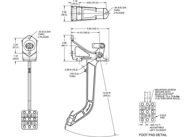 Wilwood Clutch/Brake Pedal 6:1 Reverse Swing Mount 340-13574