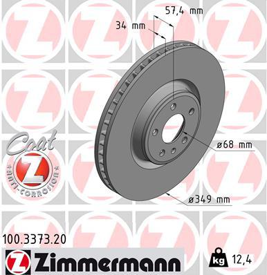 Zimmermann OE Coat Z Brake Rotor Pair 349mm Front 100.3373.20
