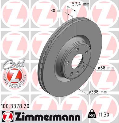 Zimmermann OE Coat Z Brake Rotor Pair 338mm Front 100.3378.20