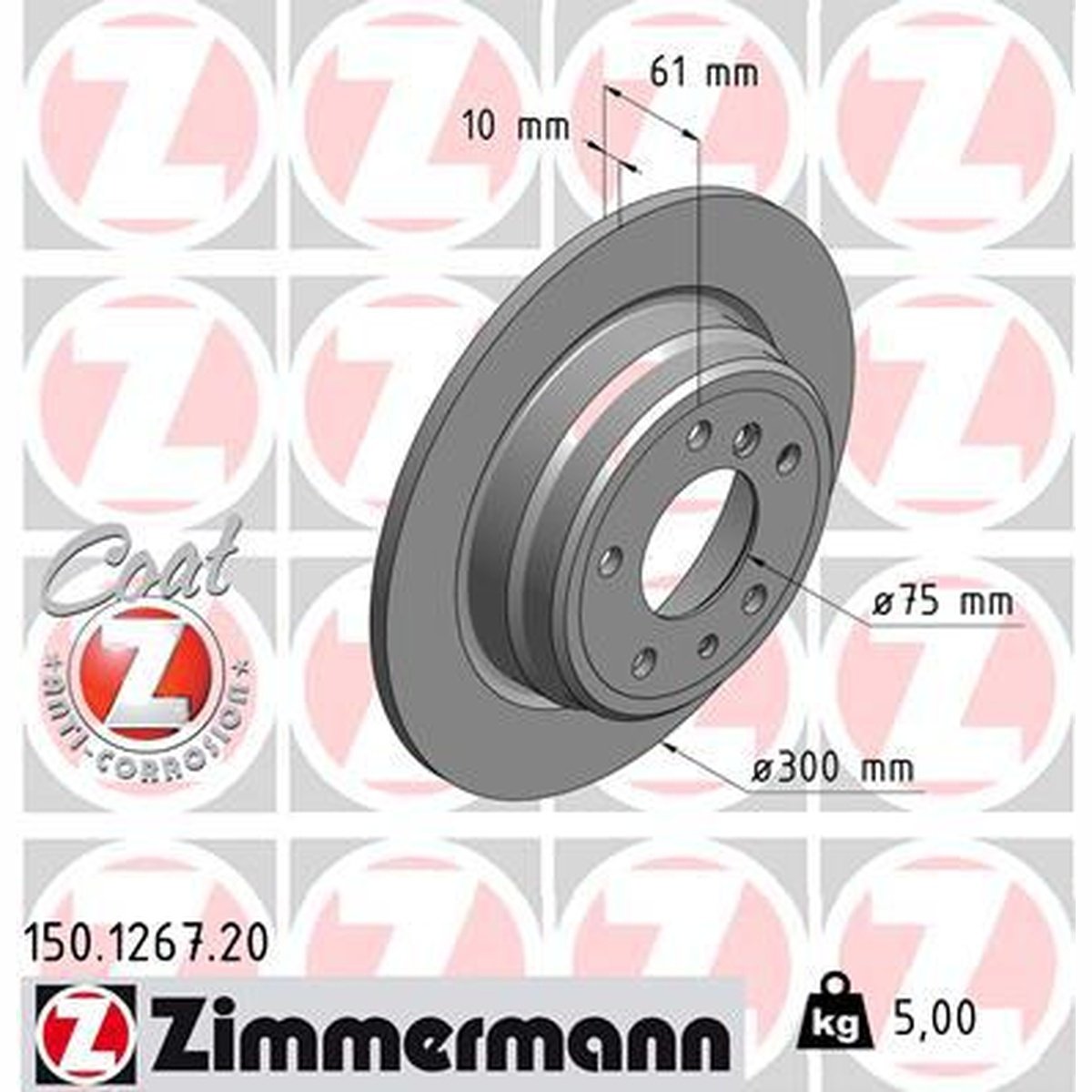 Zimmermann OE Coat Z Brake Rotor Pair 300mm Rear 150.1267.20