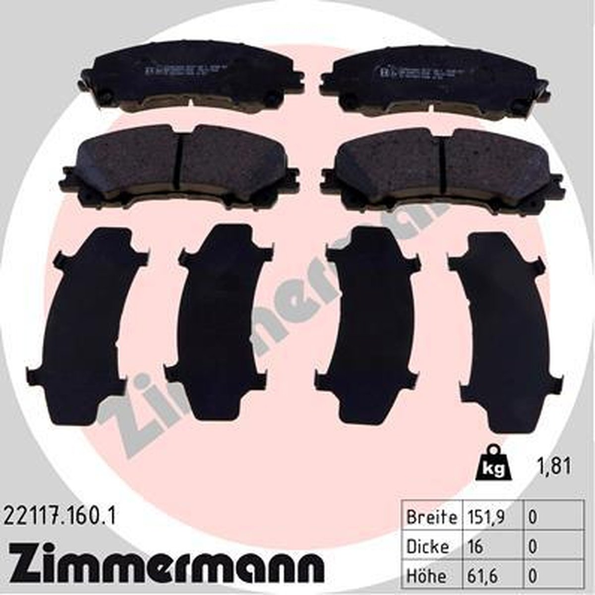 Zimmermann Brake Pad Front Set 22117.160.1