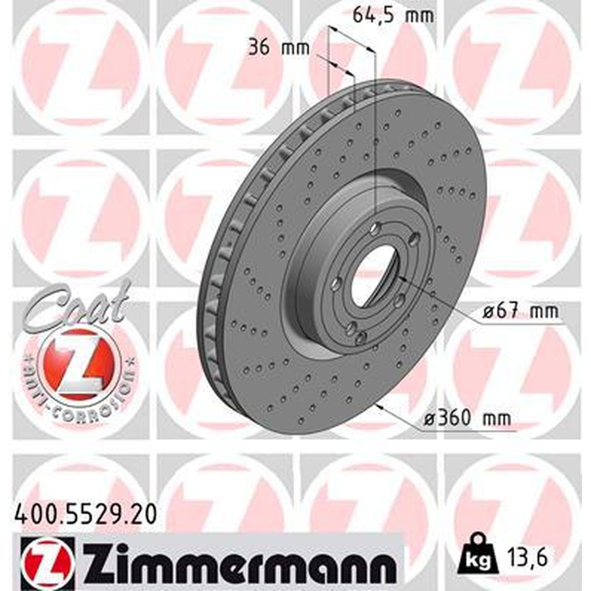 Zimmermann OE Coat Z Brake Rotor Pair 360mm Front 400.5529.20